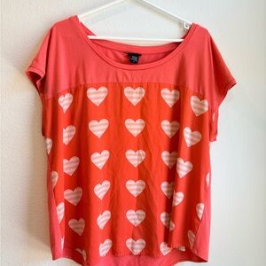 Torrid Coral Pink Heart Print Mixed Media Top - Size 0